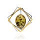 Geometric Gold-Plated Brooch With Green Amber, image 