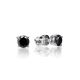 Minimalistic Silver Stud Earrings With Black Crystals, image 