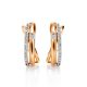 Golden Latch Back Earrings With Diamonds, image , picture 2