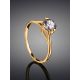 Golden Ring With Solitaire White Crystal, Ring Size: 5 / 15.5, image , picture 2