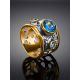 Amazing Gold Plated Band Ring With Blue Topaz, Ring Size: 13 / 22, image , picture 2