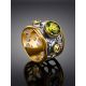 Classy Gold Plated Ring With Green Chrysolits, Ring Size: 9 / 19, image , picture 2