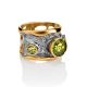 Classy Gold Plated Ring With Green Chrysolits, Ring Size: 11 / 20.5, image , picture 3