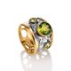 Classy Gold Plated Ring With Green Chrysolits, Ring Size: 7 / 17.5, image 