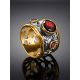 Bold Gold Plated Band Ring With Garnet, Ring Size: 9.5 / 19.5, image , picture 2