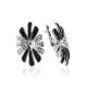 Silver Floral Earrings With Black And White Crystals The Eclat, image 