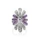 Silver Floral Ring With White And Lilac Crystals The Eclat, Ring Size: 6 / 16.5, image , picture 4