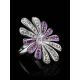 Silver Floral Ring With White And Lilac Crystals The Eclat, Ring Size: 9.5 / 19.5, image , picture 2