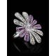 Silver Floral Ring With White And Lilac Crystals The Eclat, Ring Size: 6 / 16.5, image , picture 2