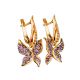 Gold-Plated Dangle Earrings With Lilac Crystals The Jungle, image , picture 3