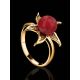 Gold-Plated Floral Ring With Reconstructed Coral The Persimmon, Ring Size: 9.5 / 19.5, image , picture 2