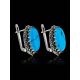Silver Earrings With Oval Reconstructed Turquoise Centerstones And Marcasites, image , picture 2