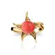 Gold-Plated Floral Ring With Reconstructed Coral The Persimmon, Ring Size: 5.5 / 16, image , picture 4
