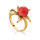 Gold-Plated Floral Ring With Reconstructed Coral The Persimmon, Ring Size: 6 / 16.5, image 