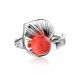 Floral Silver Ring With Reconstructed Coral Centerpiece The Kalina, Ring Size: 10 / 20, image , picture 4