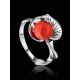 Floral Silver Ring With Reconstructed Coral Centerpiece The Kalina, Ring Size: 8 / 18, image , picture 2