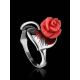 Silver Flower Ring With Bright Reconstructed Coral The Kalina, Ring Size: 6 / 16.5, image , picture 2