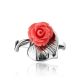 Silver Flower Ring With Bright Reconstructed Coral The Kalina, Ring Size: 12 / 21.5, image , picture 3
