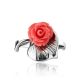 Silver Flower Ring With Bright Reconstructed Coral The Kalina, Ring Size: 6 / 16.5, image , picture 3