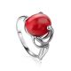 Sterling Silver Ring With Oval Reconstructed Coral Centerpiece, Ring Size: 8.5 / 18.5, image 
