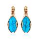 Designer Reconstructed Turquoise Earrings In Gold-Plated Silver The Rendezvous, image , picture 4