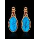 Designer Reconstructed Turquoise Earrings In Gold-Plated Silver The Rendezvous, image , picture 2