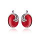 Oval Silver Earrings With Red Reconstructed Coral, image , picture 3