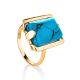 Gold-Plated Statement Ring With Reconstructed Turquoise Centerpiece, Ring Size: 5.5 / 16, image 