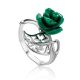 Sterling Silver Ring With Reconstructed Malachite Flower The Kalina, Ring Size: 11 / 20.5, image 