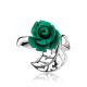 Sterling Silver Ring With Reconstructed Malachite Flower The Kalina, Ring Size: 7 / 17.5, image , picture 3