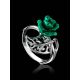 Sterling Silver Ring With Reconstructed Malachite Flower The Kalina, Ring Size: 11.5 / 21, image , picture 2