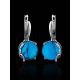 Sterling Silver Earrings With Round Reconstructed Turquoise Centerpieces, image , picture 2