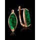 Gold-Plated Earrings With Reconstructed Malachite Centerstones, image , picture 2