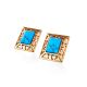 Ornate Gold-Plated Stud Earrings With Reconstructed Turquoise The Ithaca, image , picture 3