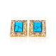 Ornate Gold-Plated Stud Earrings With Reconstructed Turquoise The Ithaca, image , picture 4
