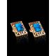 Ornate Gold-Plated Stud Earrings With Reconstructed Turquoise The Ithaca, image , picture 2