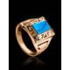 Gold-Plated Signet Ring With Reconstructed Turquoise The Ithaca, Ring Size: 10 / 20, image , picture 2