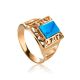 Gold-Plated Signet Ring With Reconstructed Turquoise The Ithaca, Ring Size: 6 / 16.5, image 