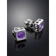 Square Silver Studs With Violet Crystals The Aurora, image , picture 2