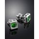 Square Silver Studs With Green Crystals The Aurora, image , picture 2