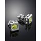 Geometric Silver Stud Earrings With Light Citrus Colored Crystals The Aurora, image , picture 2