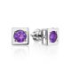 Square Silver Studs With Violet Crystals The Aurora, image 