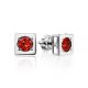 Square Silver Studs With Red Crystals The Aurora, image 