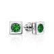 Square Silver Studs With Green Crystals The Aurora, image 