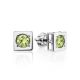 Geometric Silver Stud Earrings With Light Citrus Colored Crystals The Aurora, image 