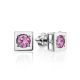 Square Silver Studs With Pink Crystals The Aurora, image 
