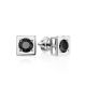 Square Silver Earrings With Black Crystals The Aurora, image 