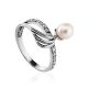 Classy Silver Ring With Cultured Pearl And Crystals The Serene, Ring Size: 6 / 16.5, image 