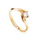 Curvy Golden Ring With Solitaire White Diamond, Ring Size: 8 / 18, image 