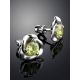 Silver Floral Studs With Light Green Crystals The Aurora, image , picture 2